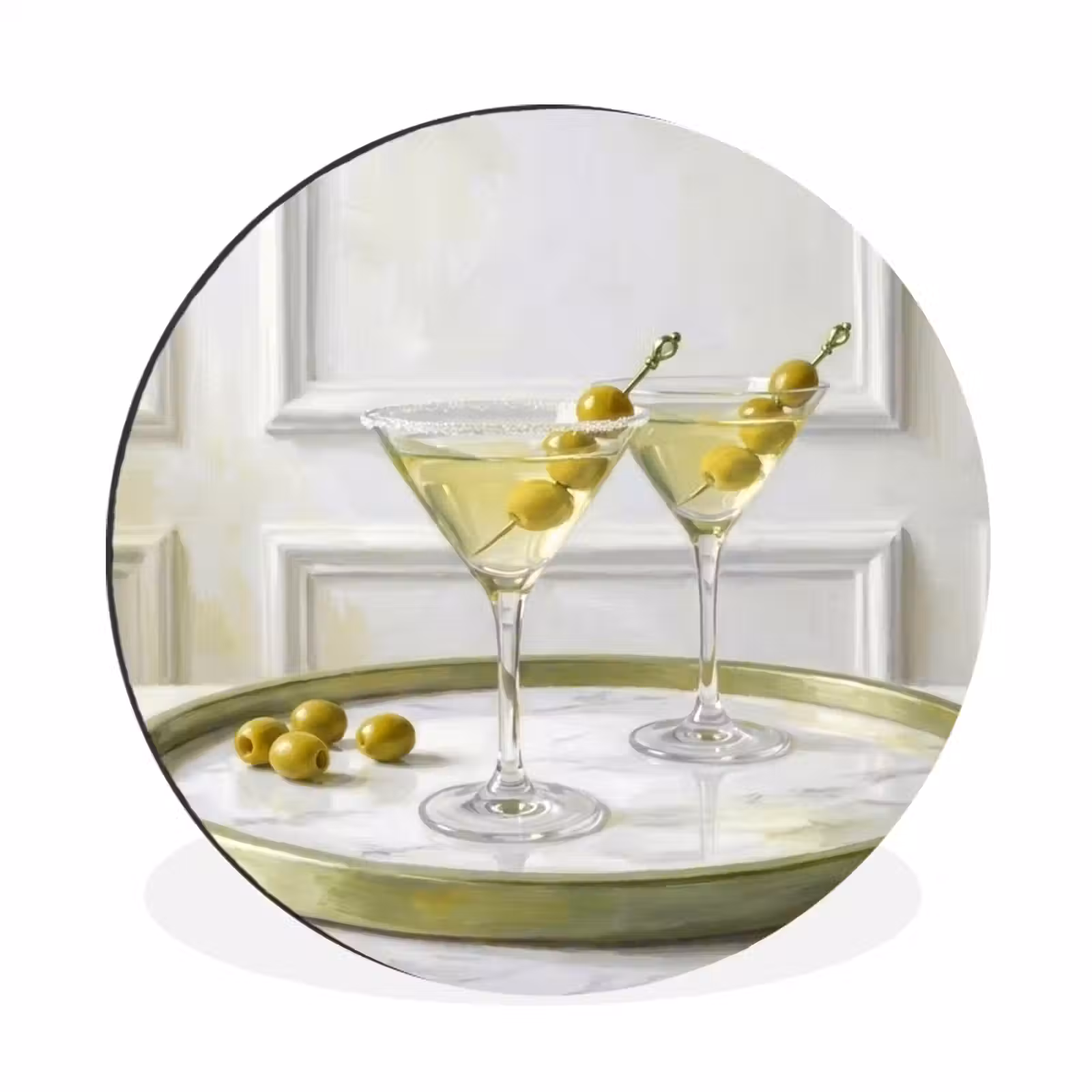 Wandcirkel - Aluminium - Drank - Martini - Olijven - Modern - Wit — 1