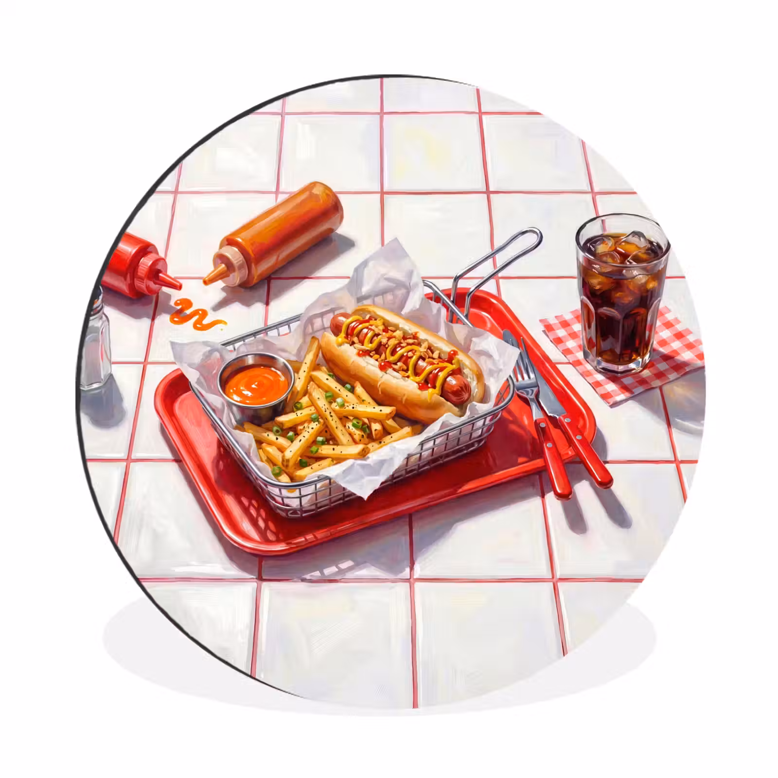 Wandcirkel - Aluminium - Eten - Hotdog - Fastfood - Modern - Rood — 1