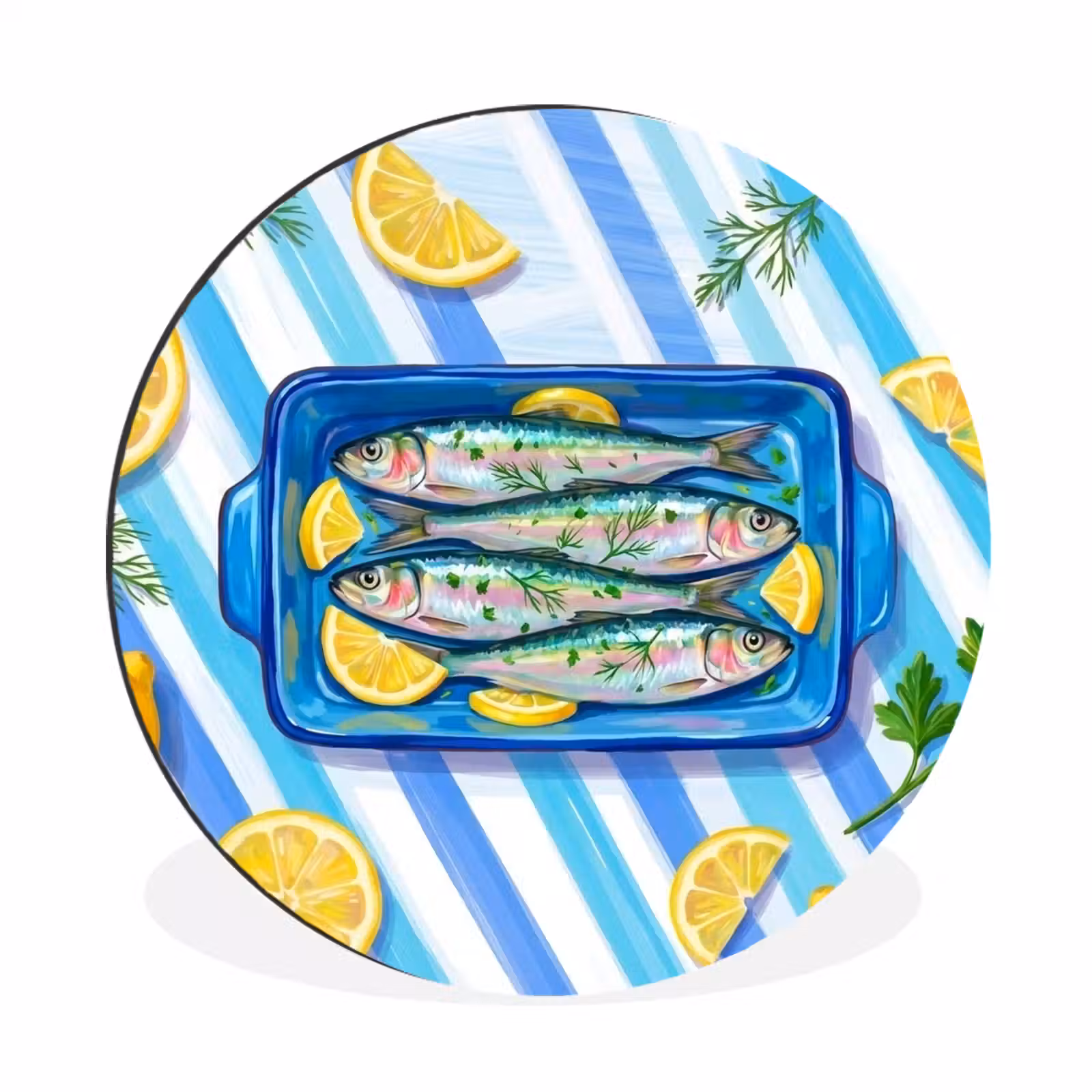 Wandcirkel - Aluminium - Vis - Citroen - Kruiden - Eten - Blauw — 1