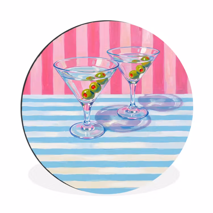 Wandcirkel - Aluminium - Cocktail - Olijven - Kunst - Modern - Roze — 1