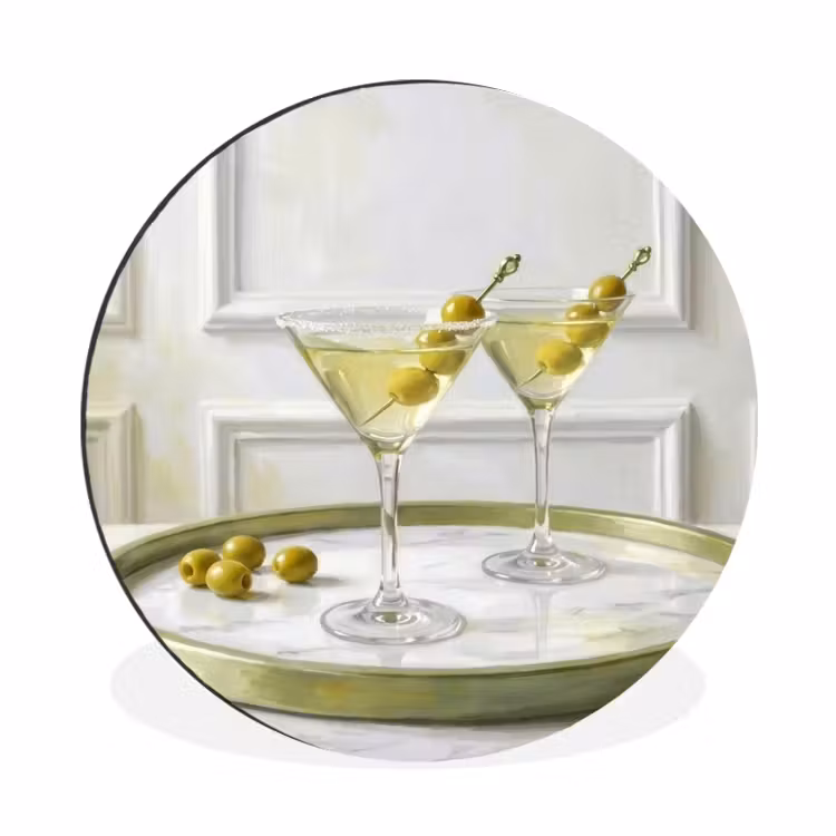 Wandcirkel - Aluminium - Drank - Martini - Olijven - Modern - Wit — 1
