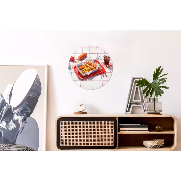 Wandcirkel - Aluminium - Eten - Hotdog - Fastfood - Modern - Rood — 3