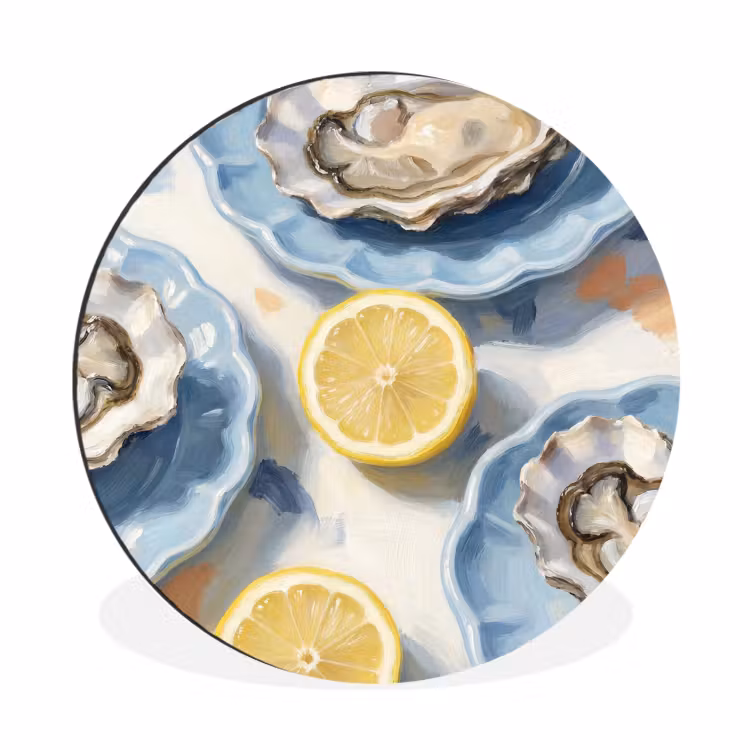 Wandcirkel - Aluminium - Eten - Oesters - Citroenen - Modern - Geel — 1