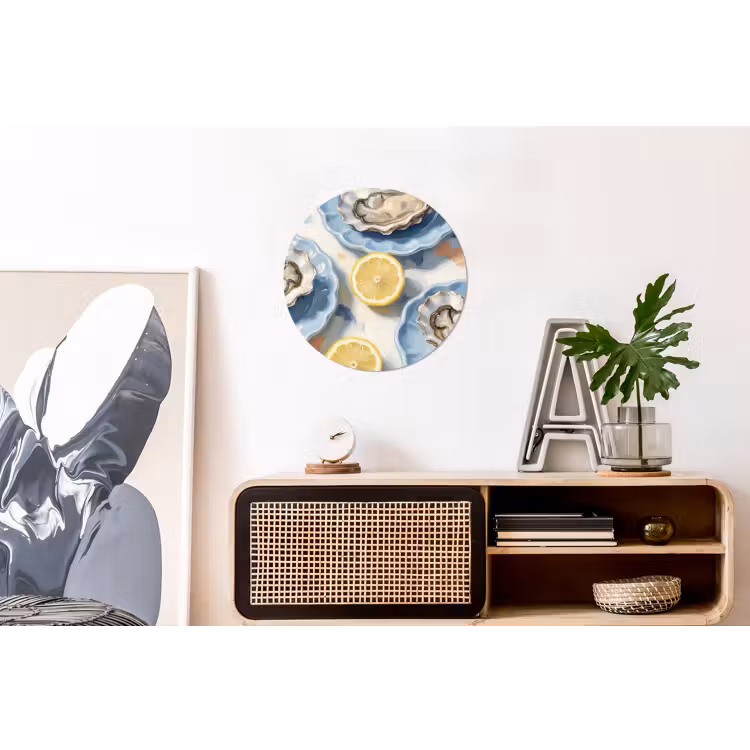 Wandcirkel - Aluminium - Eten - Oesters - Citroenen - Modern - Geel — 3