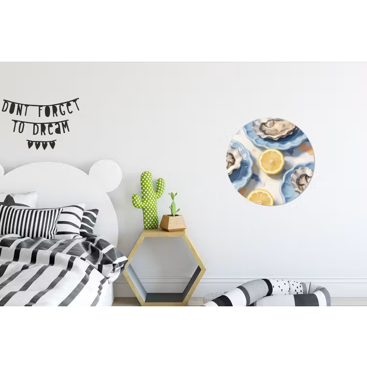 Wandcirkel - Aluminium - Eten - Oesters - Citroenen - Modern - Geel — 5