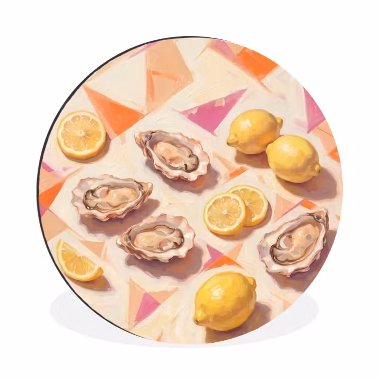Wandcirkel - Aluminium - Stilleven - Citroenen - Oesters - Abstract - Oranje — 1