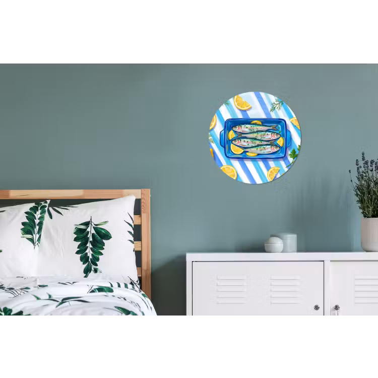 Wandcirkel - Aluminium - Vis - Citroen - Kruiden - Eten - Blauw — 4