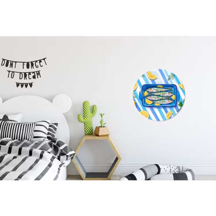 Wandcirkel - Aluminium - Vis - Citroen - Kruiden - Eten - Blauw — 5