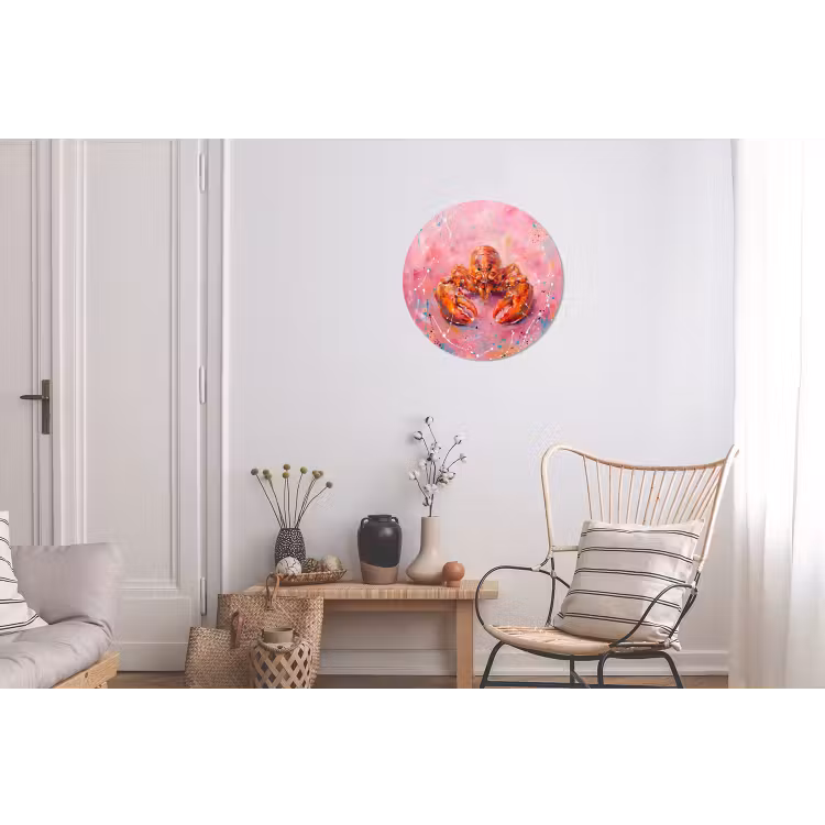 Wandcirkel - Aluminium - Zeeleven - Kreeft - Spatters - Abstract - Roze — 2