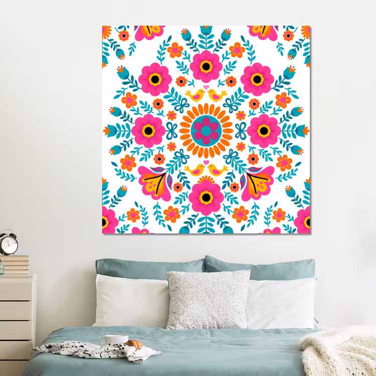 Forex - Bloemen - Vogel - Patroon - Kleurrijk - Modern — 2