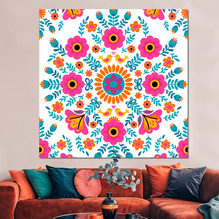 Forex - Bloemen - Vogel - Patroon - Kleurrijk - Modern — 3