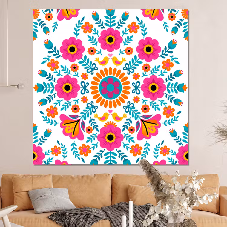 Forex - Bloemen - Vogel - Patroon - Kleurrijk - Modern — 4
