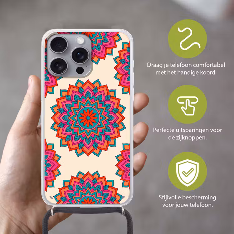 Telefoonhoesje met koord - Mandala - Patroon - Abstract - Kleurrijk - Modern — 4