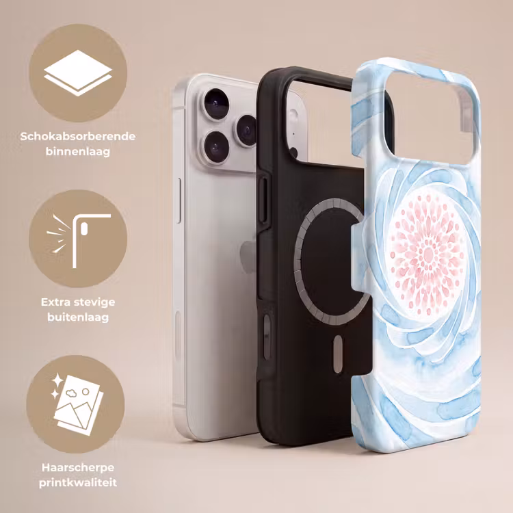 Telefoonhoesje Toughcase - Abstract - Bloemvorm - Aquarel - Roze - Blauw — 3