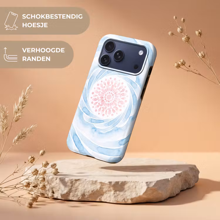 Telefoonhoesje Toughcase - Abstract - Bloemvorm - Aquarel - Roze - Blauw — 5