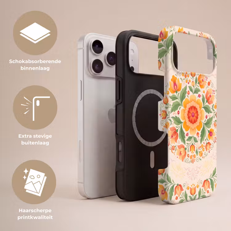 Telefoonhoesje Toughcase - Bloemen - Patroon - Decoratief - Oranje — 3