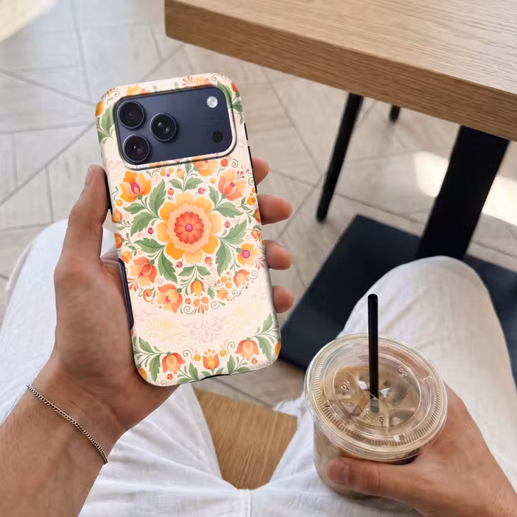 Telefoonhoesje Toughcase - Bloemen - Patroon - Decoratief - Oranje — 4