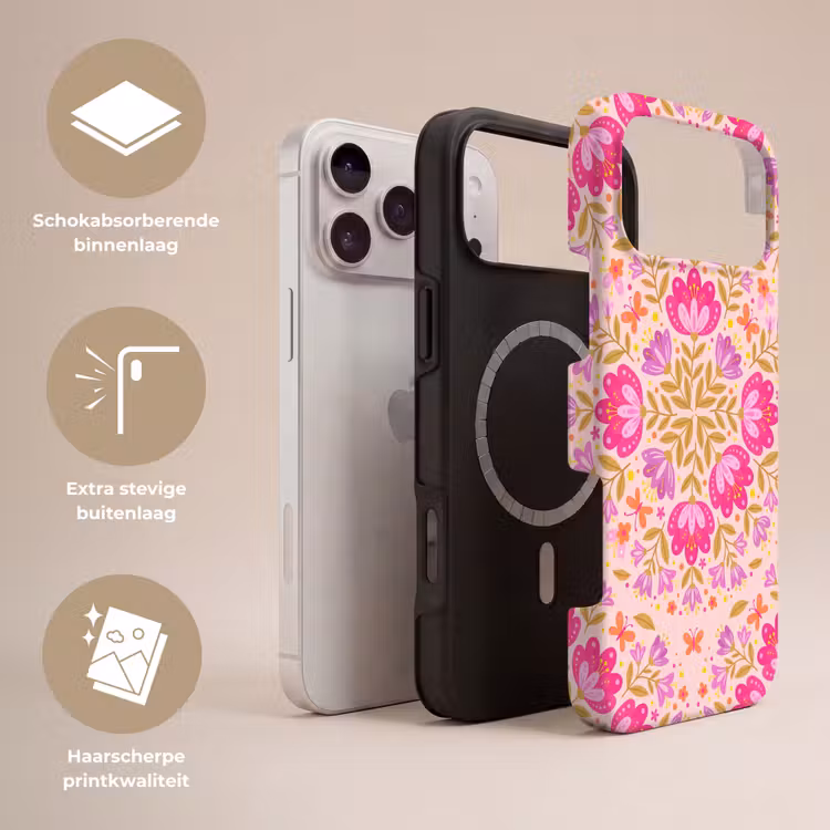 Telefoonhoesje Toughcase - Bloemen - Patroon - Natuur - Abstract - Roze — 3