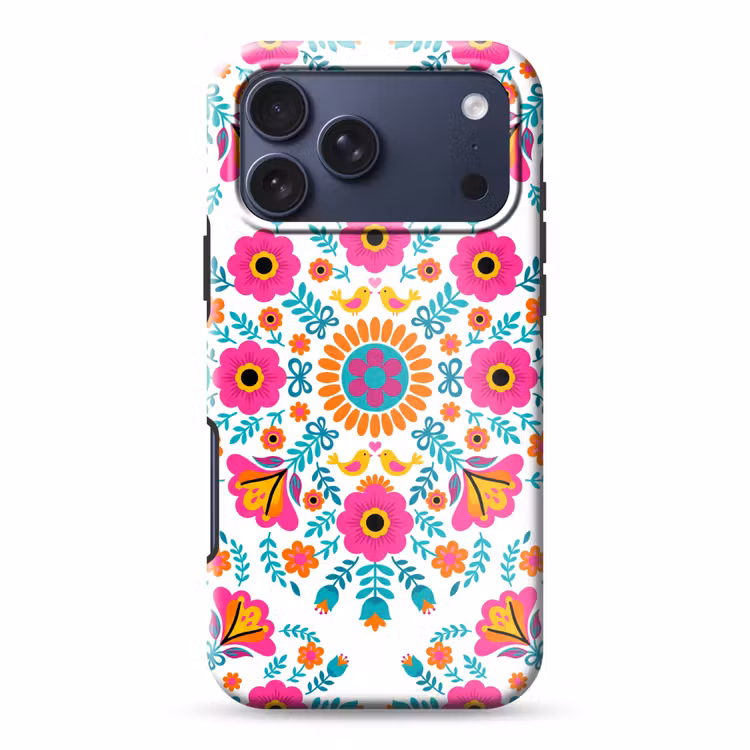 Telefoonhoesje Toughcase - Bloemen - Vogel - Patroon - Kleurrijk - Modern — 1