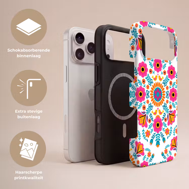 Telefoonhoesje Toughcase - Bloemen - Vogel - Patroon - Kleurrijk - Modern — 3