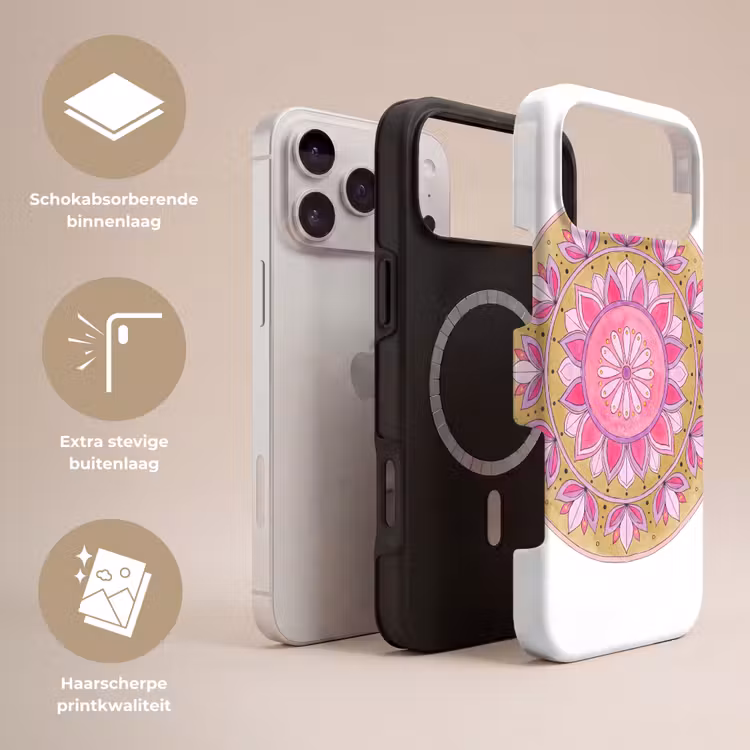 Telefoonhoesje Toughcase - Mandala - Patroon - Kunst - Aquarel - Roze — 3