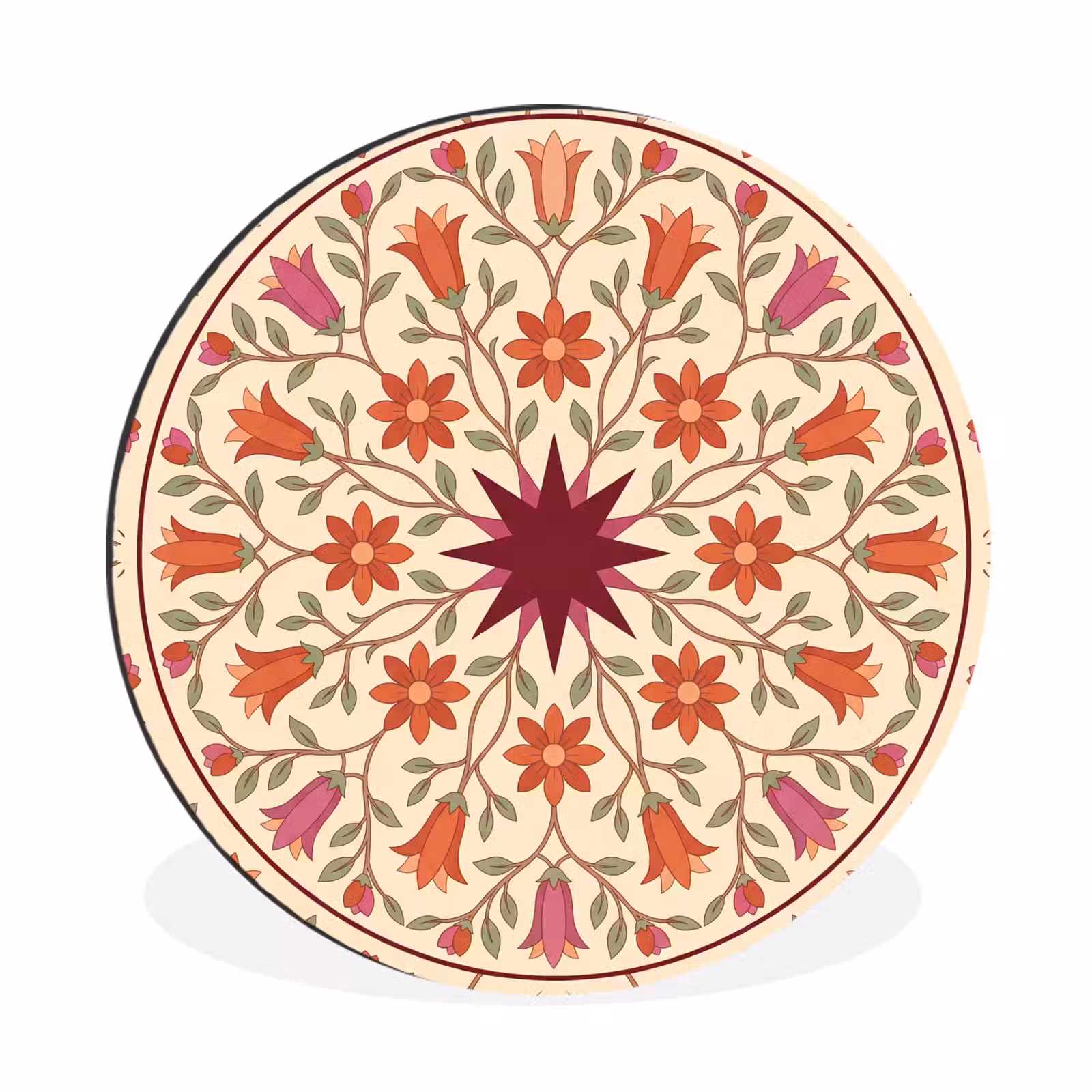 Wandcirkel - Aluminium - Bloemen - Mandala - Decoratief - Rood — 1