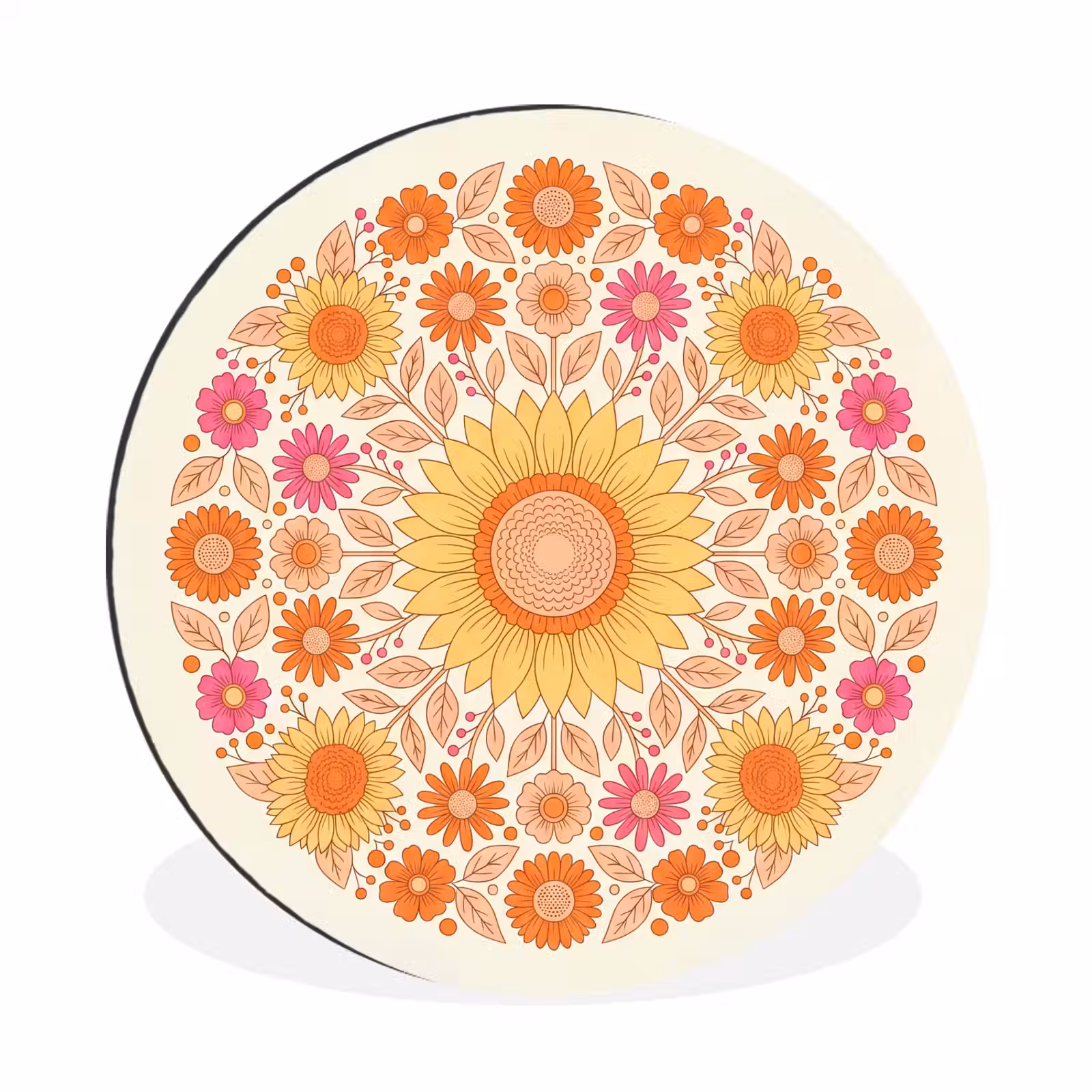 Wandcirkel - Aluminium - Bloemen - Mandala - Patroon - Kleurrijk — 1