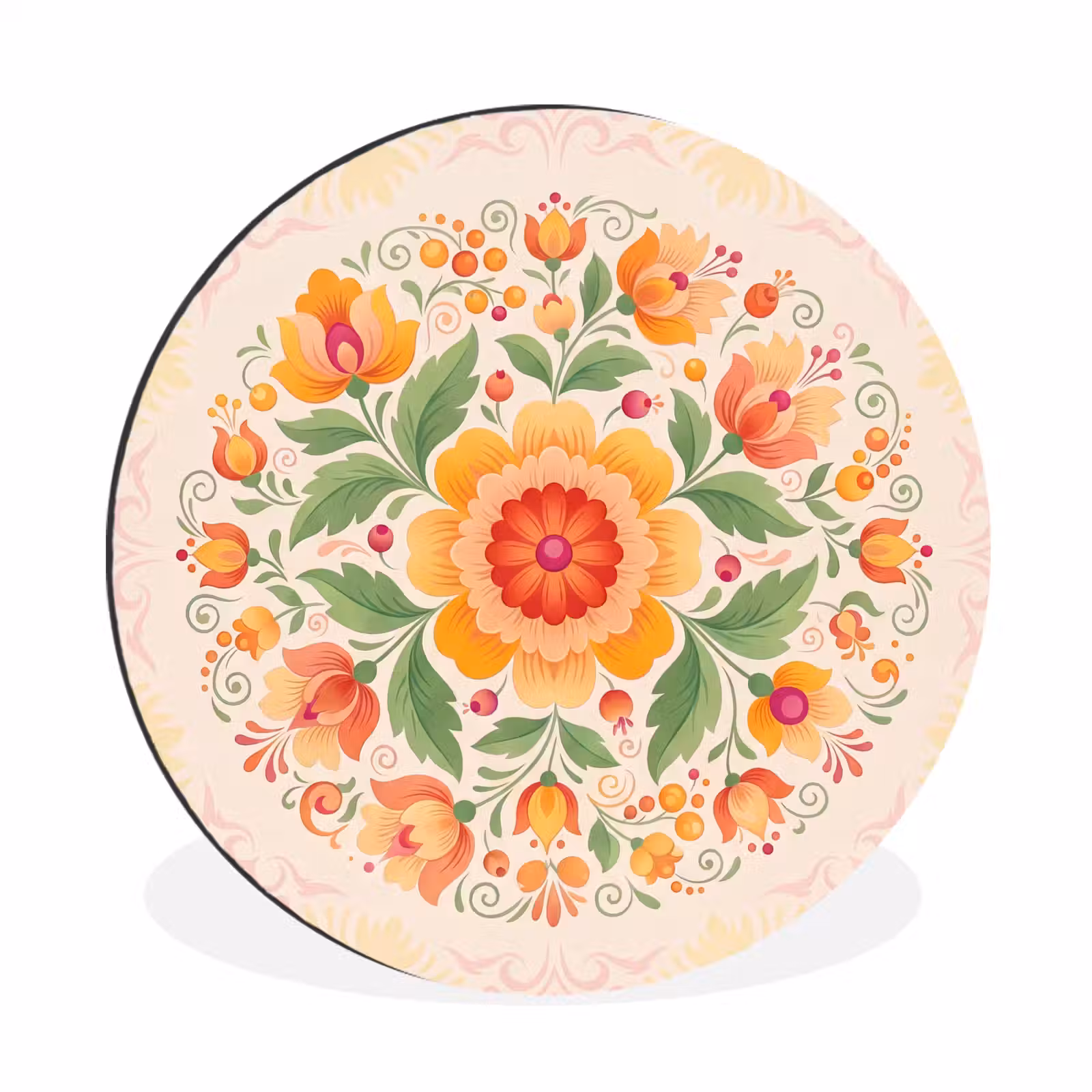 Wandcirkel - Aluminium - Bloemen - Patroon - Decoratief - Oranje — 1