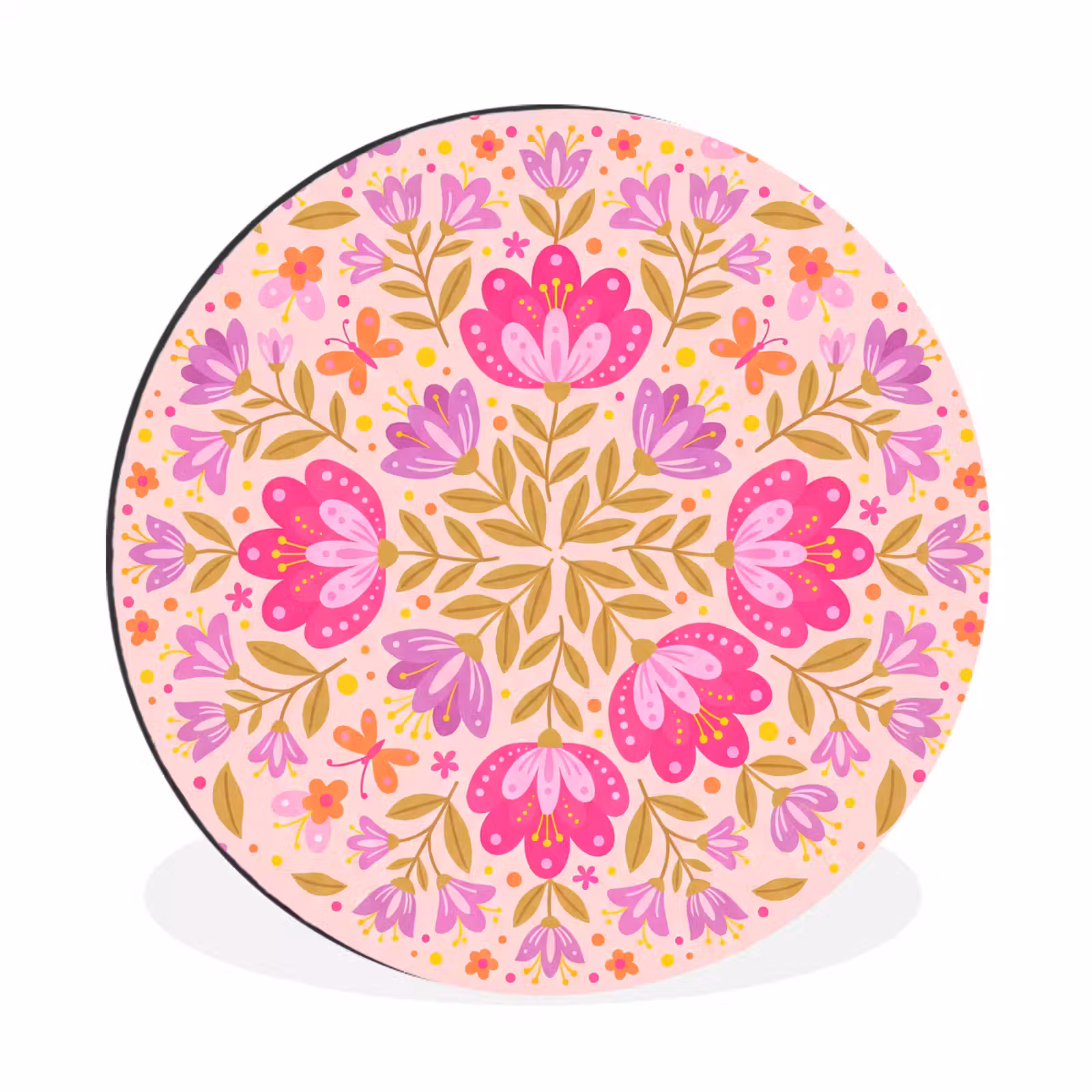 Wandcirkel - Aluminium - Bloemen - Patroon - Natuur - Abstract - Roze — 1