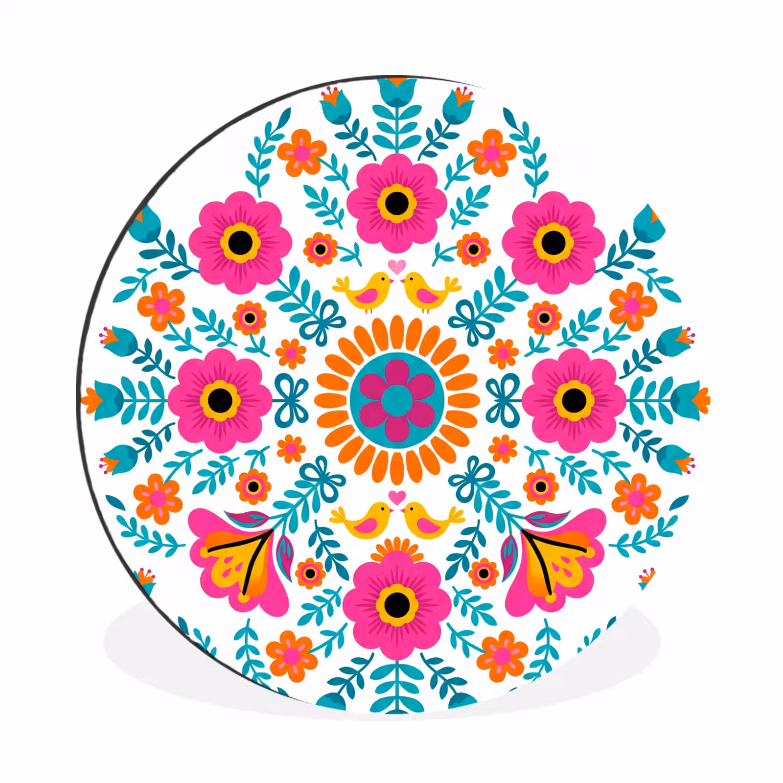 Wandcirkel - Aluminium - Bloemen - Vogel - Patroon - Kleurrijk - Modern — 1