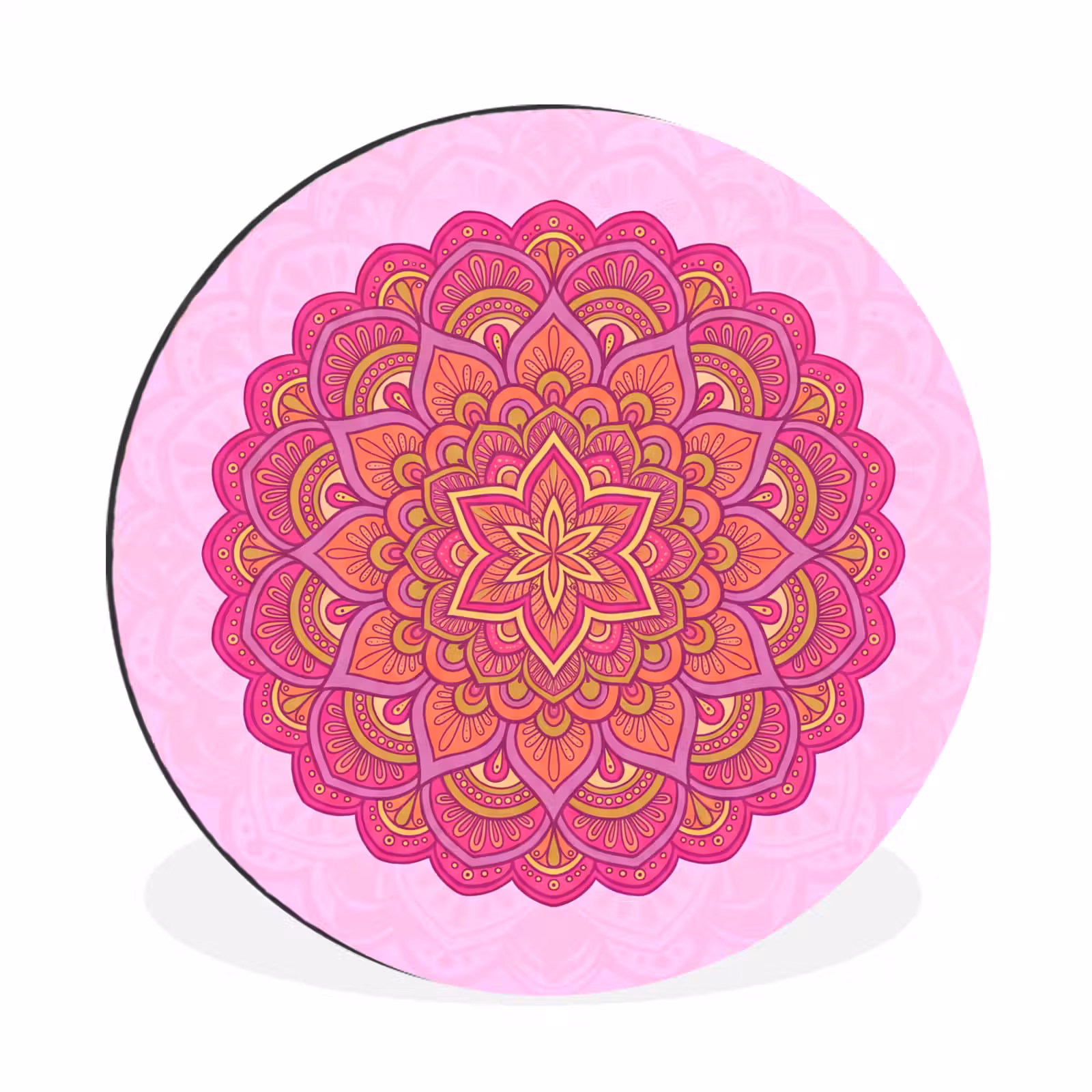Wandcirkel - Aluminium - Mandala - Cirkel - Spiritueel - Oosters - Roze — 1