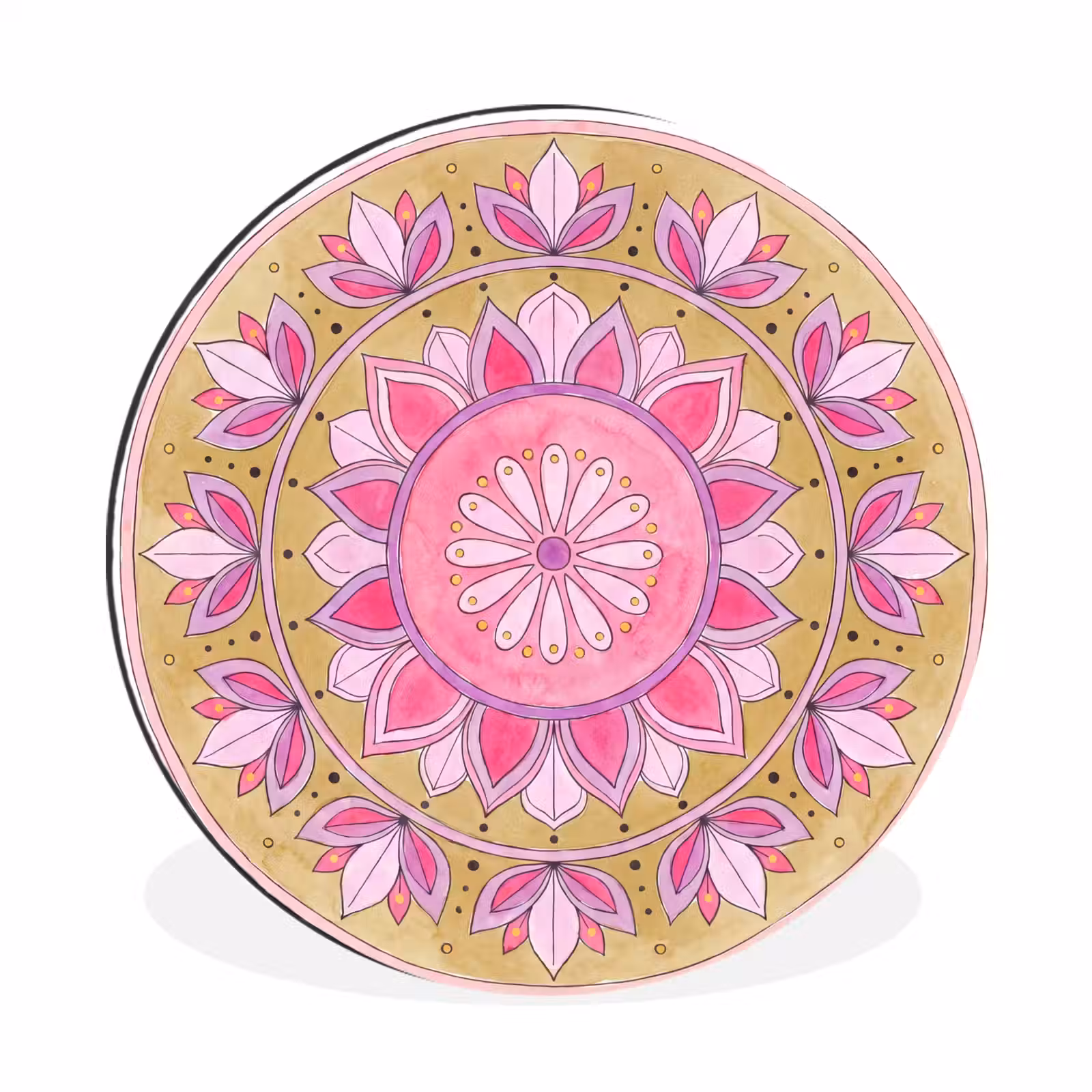 Wandcirkel - Aluminium - Mandala - Patroon - Kunst - Aquarel - Roze — 1