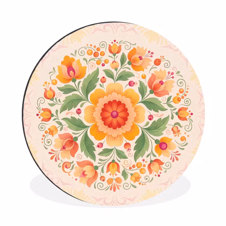 Wandcirkel - Aluminium - Bloemen - Patroon - Decoratief - Oranje — 1