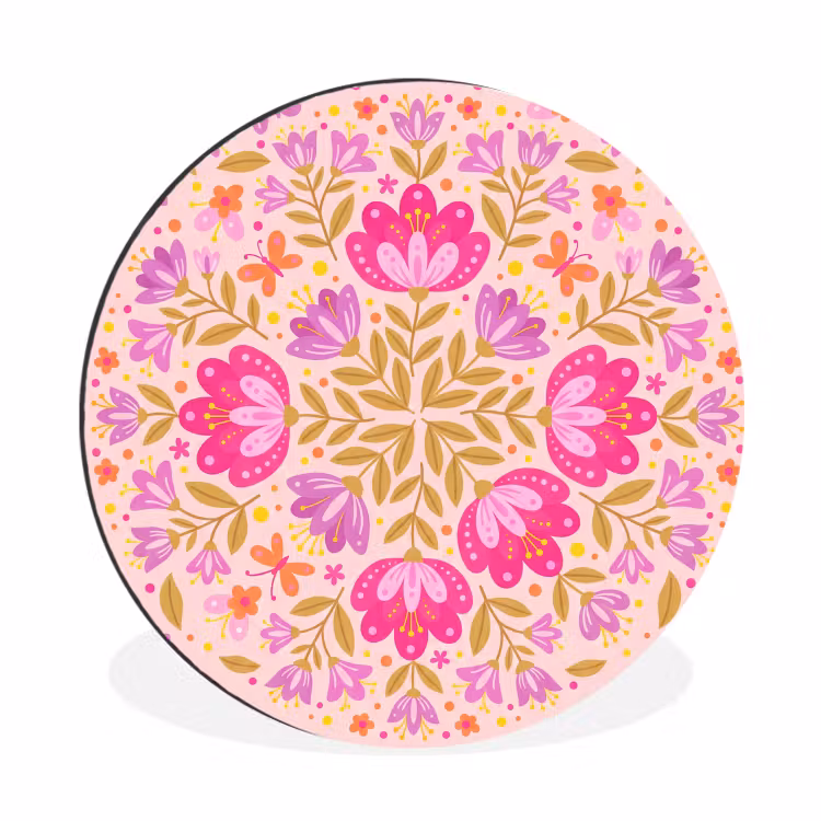Wandcirkel - Aluminium - Bloemen - Patroon - Natuur - Abstract - Roze — 1