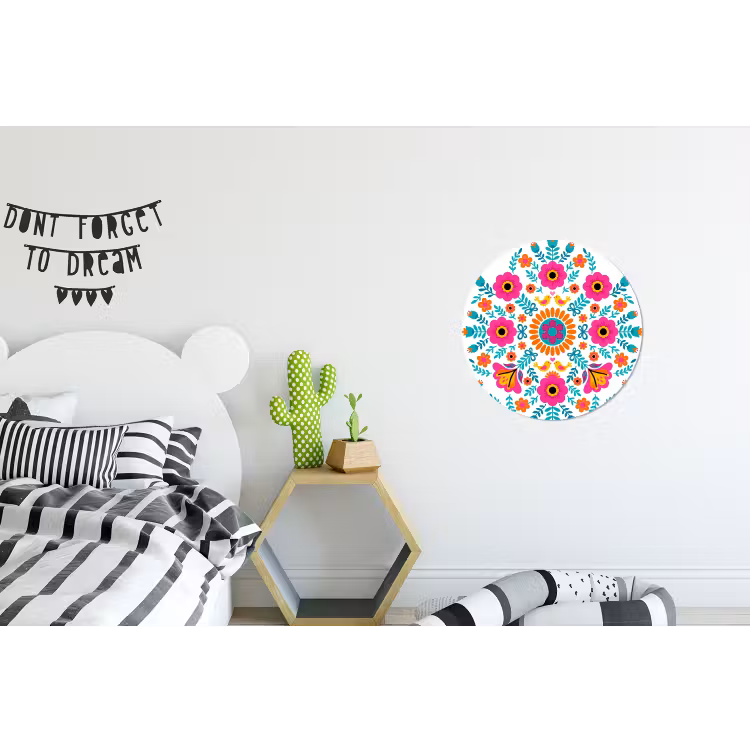 Wandcirkel - Aluminium - Bloemen - Vogel - Patroon - Kleurrijk - Modern — 5