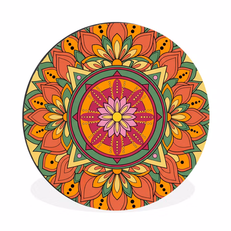 Wandcirkel - Aluminium - Mandala - Bloemen - Abstract - Kleurrijk — 1
