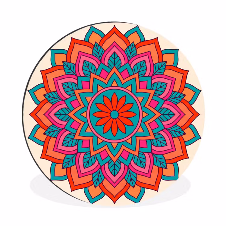Wandcirkel - Aluminium - Mandala - Patroon - Abstract - Kleurrijk - Modern — 1