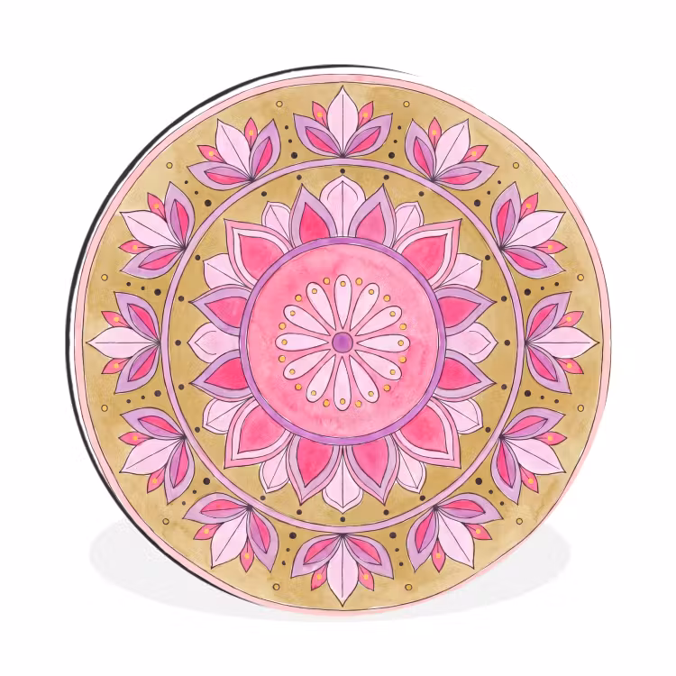 Wandcirkel - Aluminium - Mandala - Patroon - Kunst - Aquarel - Roze — 1