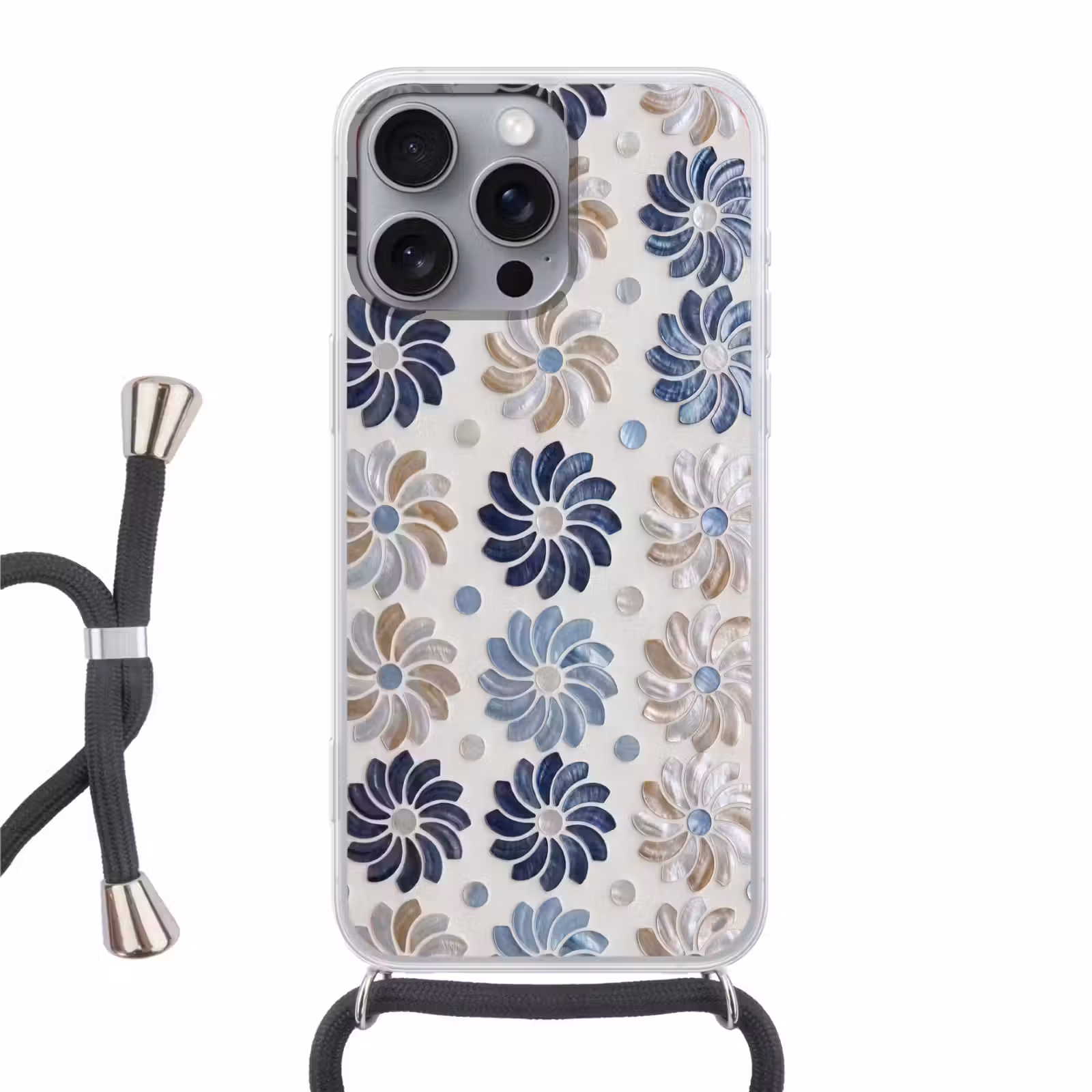 Telefoonhoesje met koord - Bloemen - Parelmoer - Abstract - Patroon - Blauw — 1