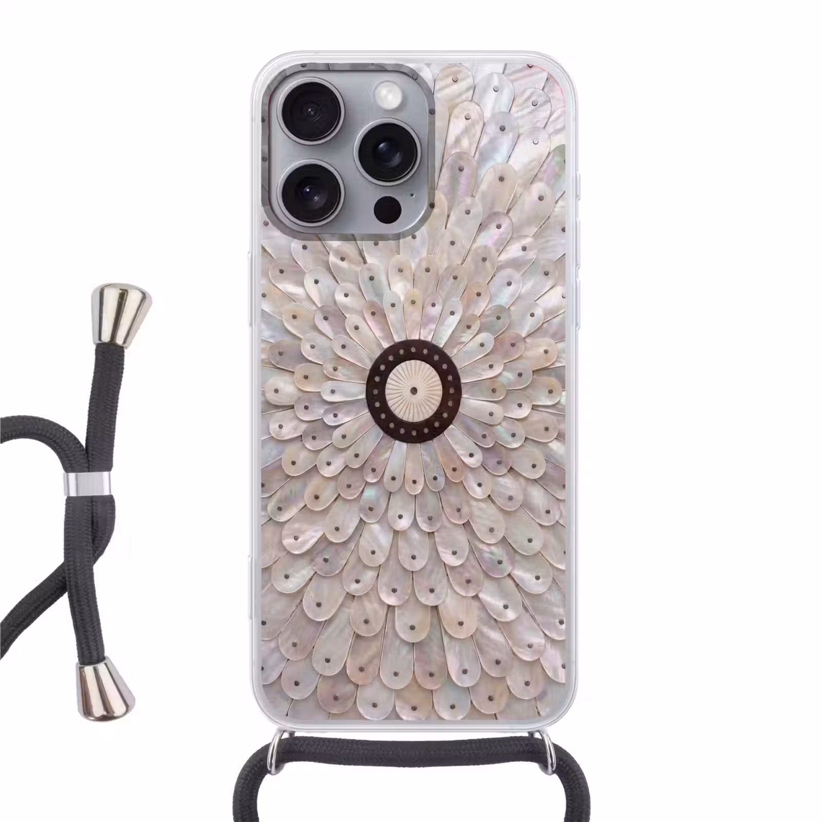 Telefoonhoesje met koord - Parelmoer - Patroon - Decoratie - Ambacht - Wit — 1