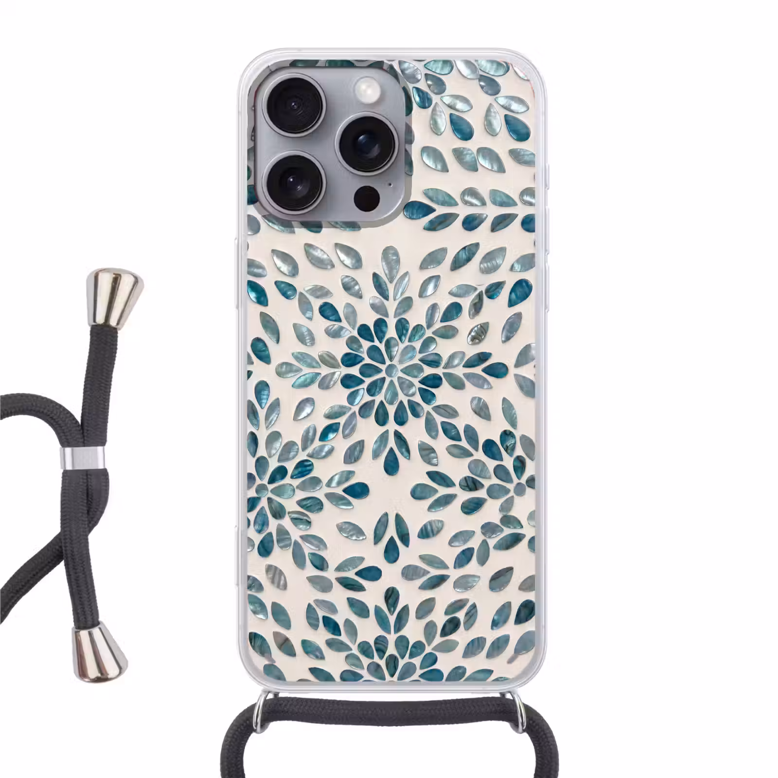 Telefoonhoesje met koord - Patroon - Bladeren - Abstract - Modern - Turquoise — 1