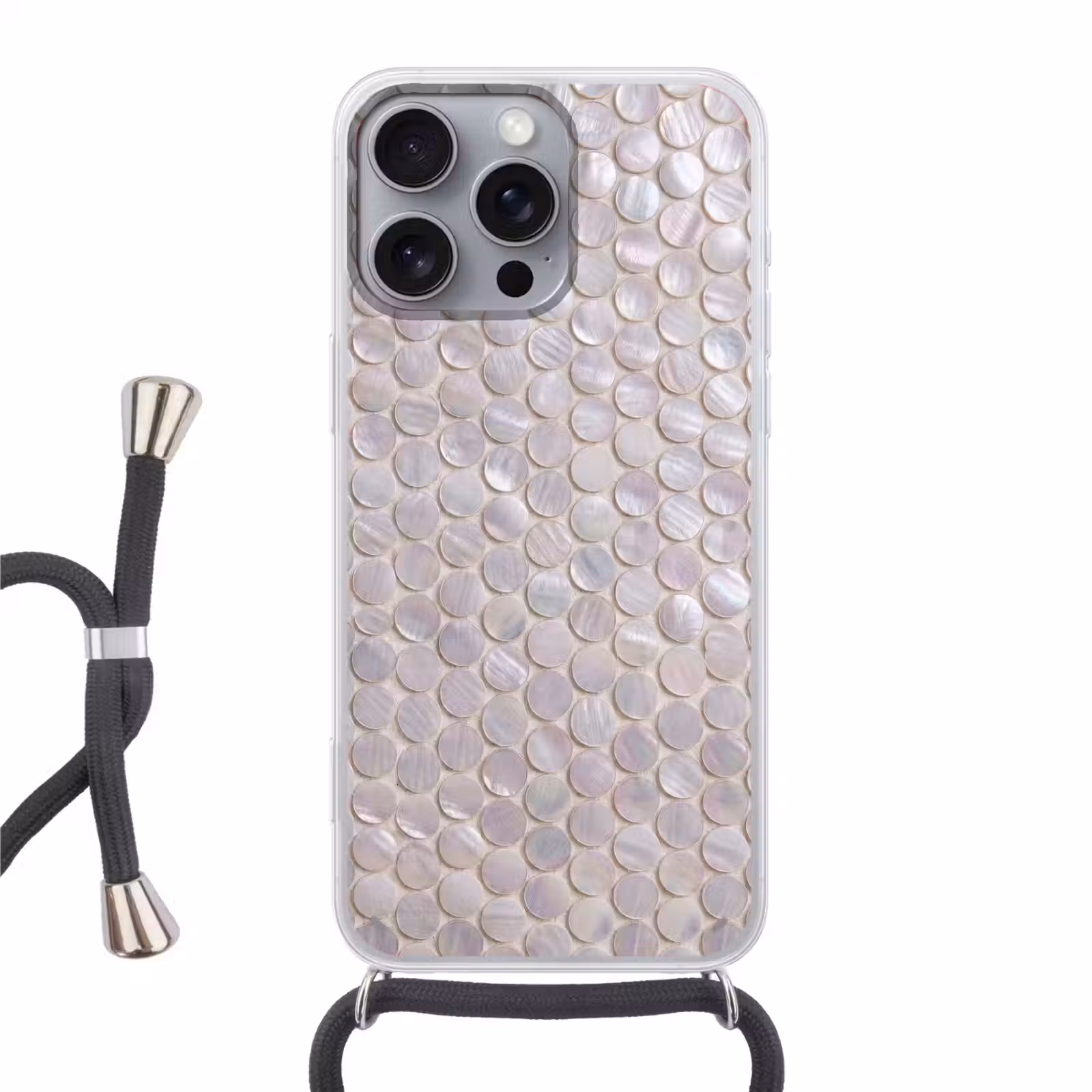 Telefoonhoesje met koord - Patroon - Cirkels - Abstract - Modern - Wit — 1
