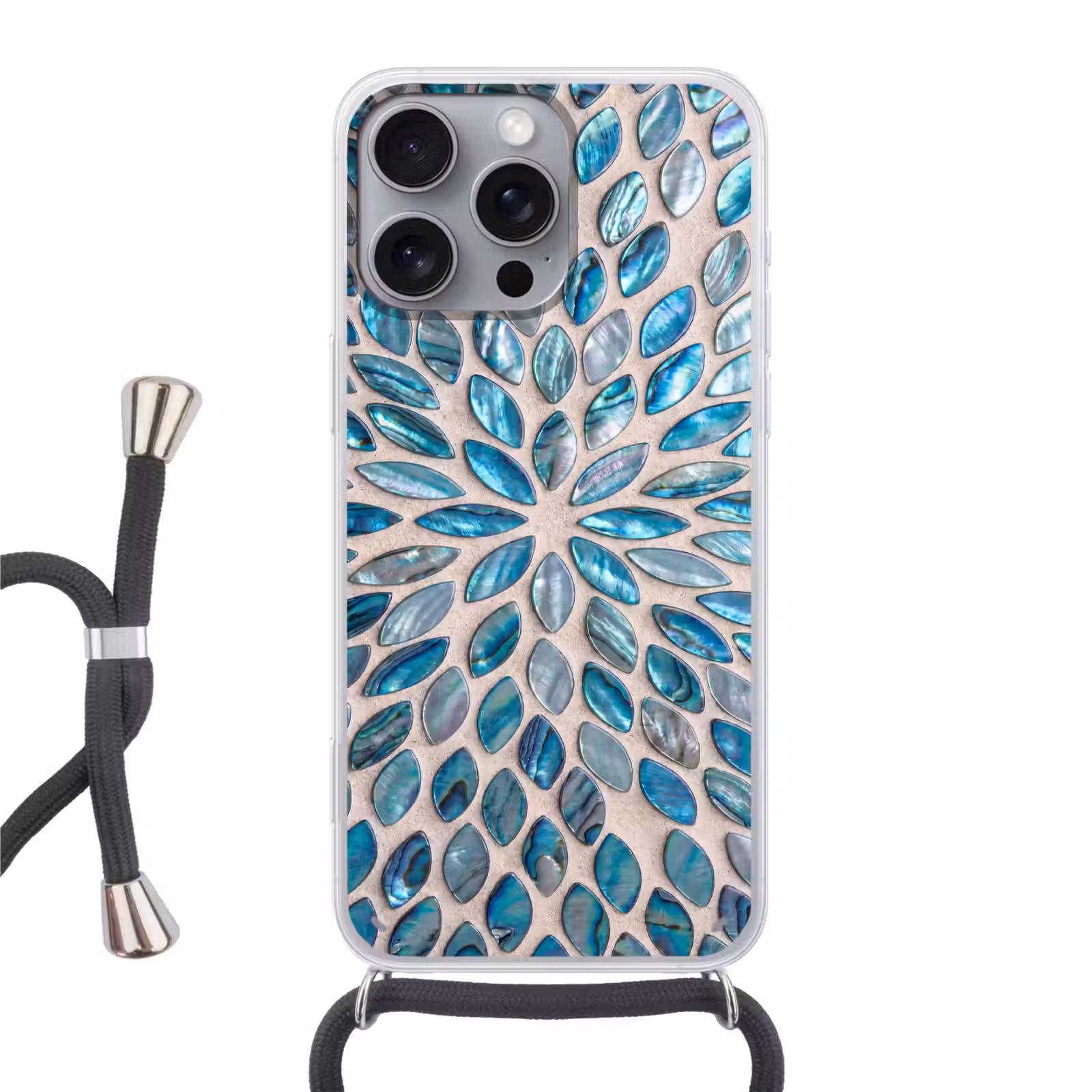 Telefoonhoesje met koord - Patroon - Glans - Abstract - Blauw - Decoratie — 1