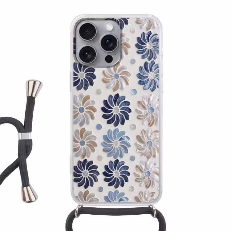 Telefoonhoesje met koord - Bloemen - Parelmoer - Abstract - Patroon - Blauw — 1