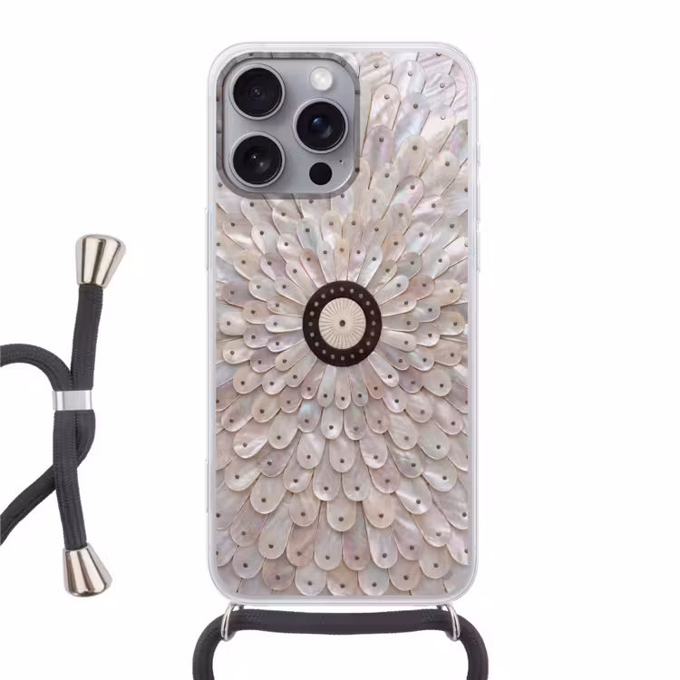Telefoonhoesje met koord - Parelmoer - Patroon - Decoratie - Ambacht - Wit — 1