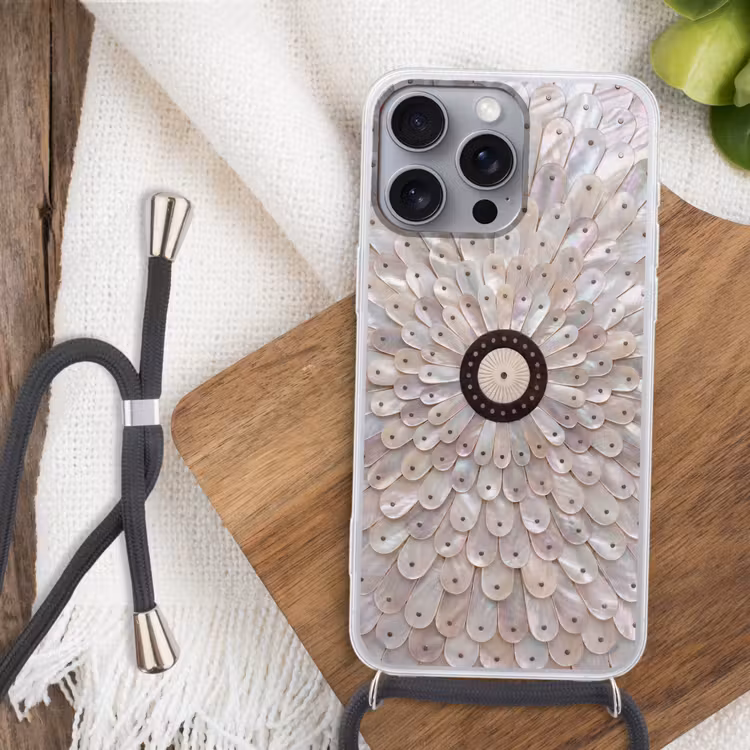 Telefoonhoesje met koord - Parelmoer - Patroon - Decoratie - Ambacht - Wit — 3