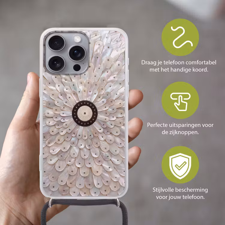Telefoonhoesje met koord - Parelmoer - Patroon - Decoratie - Ambacht - Wit — 4