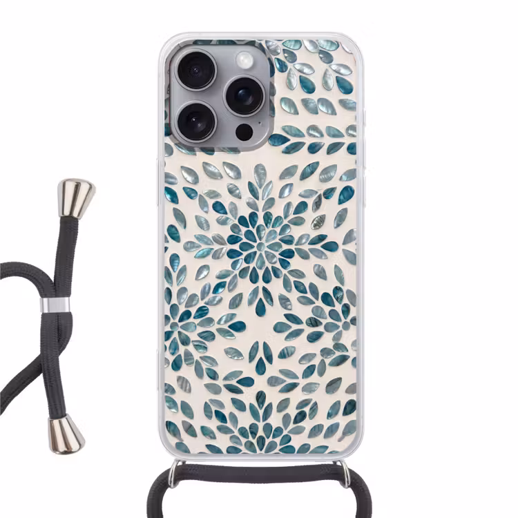 Telefoonhoesje met koord - Patroon - Bladeren - Abstract - Modern - Turquoise — 1
