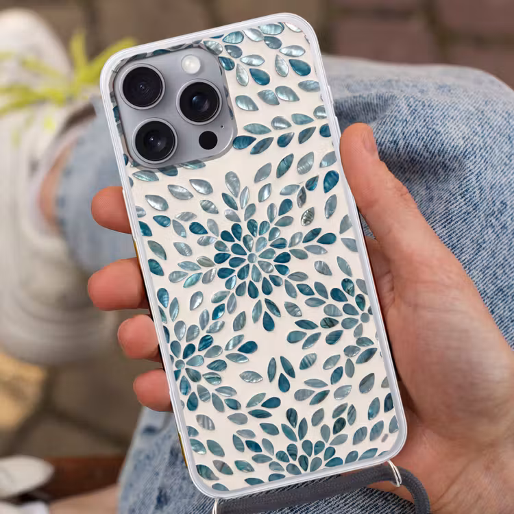 Telefoonhoesje met koord - Patroon - Bladeren - Abstract - Modern - Turquoise — 2