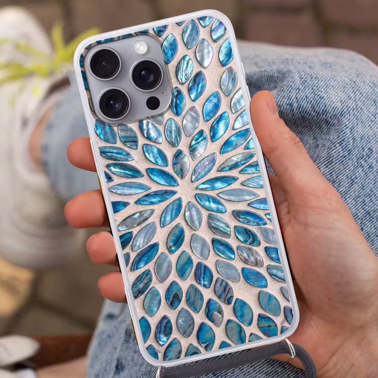 Telefoonhoesje met koord - Patroon - Glans - Abstract - Blauw - Decoratie — 2